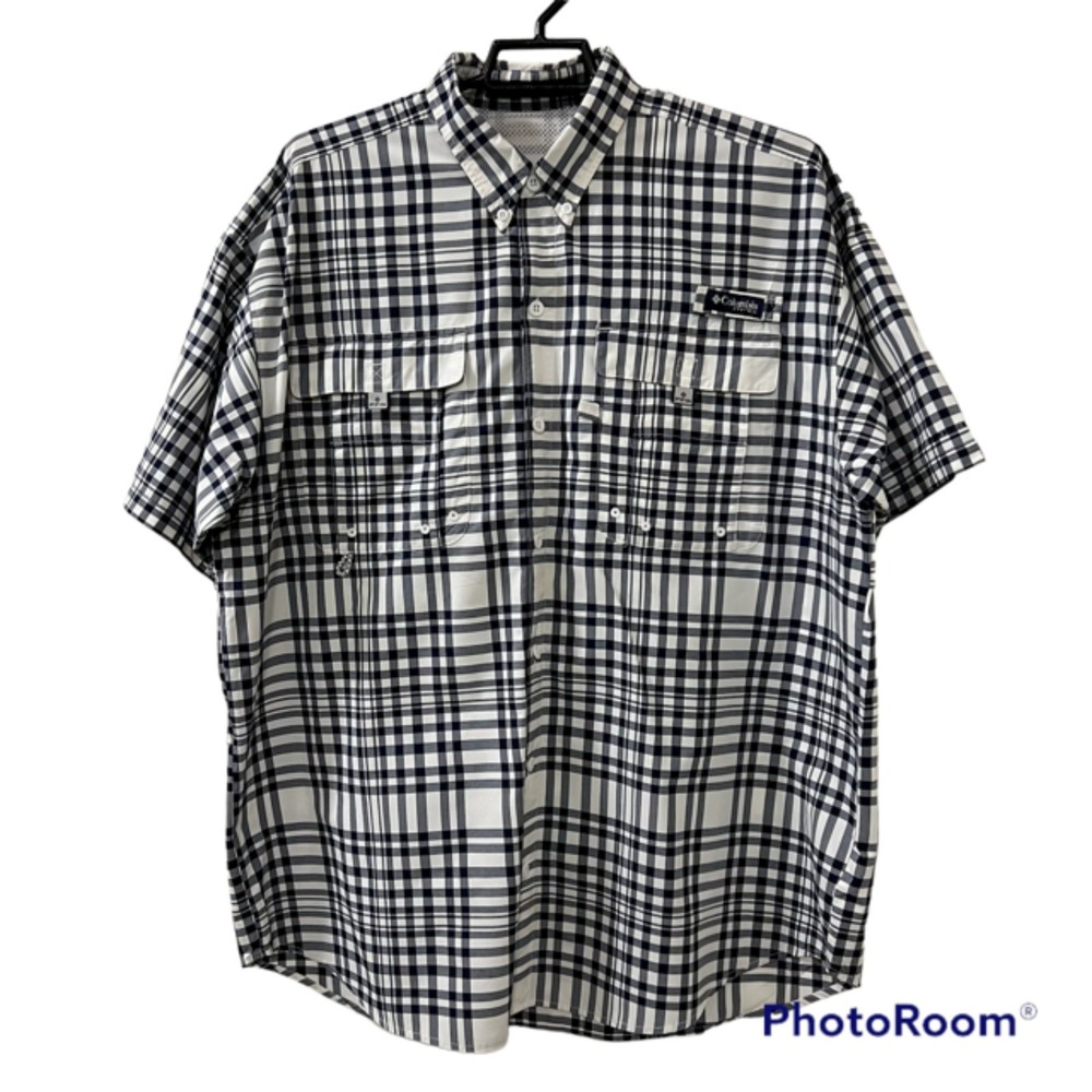 Columbia Super Bahama Mens Gray PFG Plaid Shirt Vented Fishing Gear Size Large